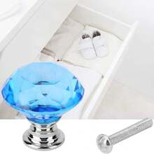10pcs Crystal Glass Diamond Cabinet Knobs - Light Blue, 1.18 Inch Diameter, Chrome Plated Surface - Baby Blue - View 5