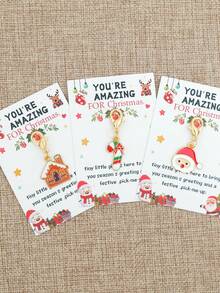 3pcs Christmas Keychain Set - Santa Claus, Snowmen, Christmas Tree, Candy Cane, Stocking, House, Gift Box, Garland Metal Keychains, Bulk Party Decorations & Favors For Christmas - Elegant, Christmas Gift Ideas, Christmas Gifts Bulk Bag Charms Car Accessories Teacher Friend Sister - C - View 12