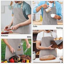 NLUS 2 Pack CooFKing Aprons For Women With Pockets, Adjustable Kitchen Bib Aprons Chef Aprons For Women Men(Brown Pinstripes),Taupe - رمادي داكن - مشاهدة 8