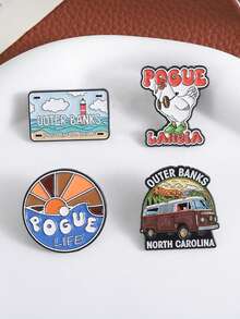 一套“人间天堂”珐琅徽章，北卡罗来纳海滩风情度假纪念胸针翻领徽章首饰 - 彩色 - 查看 7