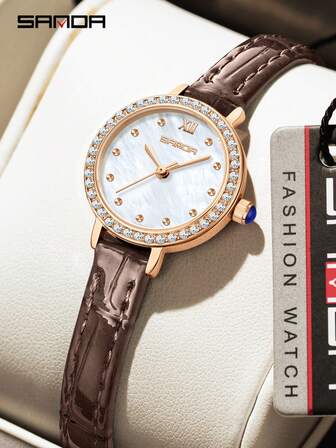 SANDA. SANDA Ny moderiktig damklocka Elegant design Vattentålig kvartsurverk Affärsdamklocka Analog armbandsur Läderarmband