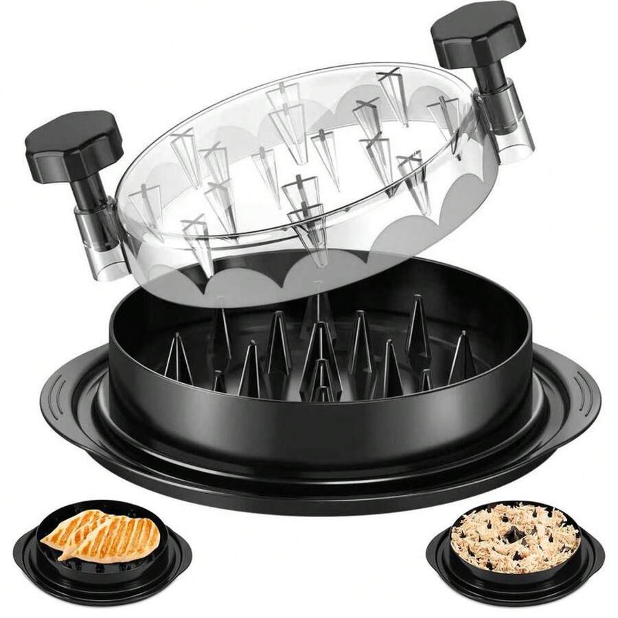 8-Inch Chicken Shredder, Chicken Breast Shredder Tool, Cooked Meat Shredder With Transparent Lid, Ergonomic Design, Non-Slip, Easy To Clean, Rotating Chicken Shredder Tool, Chicken Grinder - Black - View 1