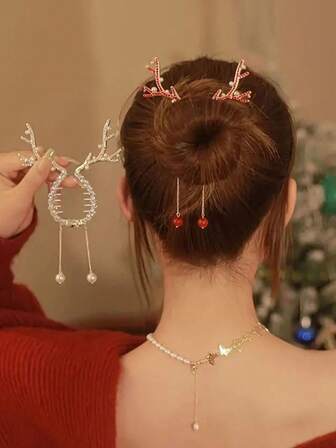 1pc Crystal Deer Horn Tassel Ponytail Christmas Headpiece, Suitable For Women Christmas Use, Christmas Gift Home Decor Christmas Decorations Room Decor Winter Christmas Decorations Home Christmas Gifts Christmas Decor