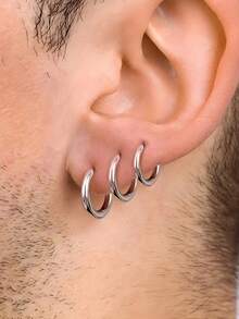 1 Cặp bông tai tròn bằng thép không gỉ thời trang tối giản dành cho nam để trang trí hàng ngày làm quà tặng trang sức - Nhiều màu - Xem 2