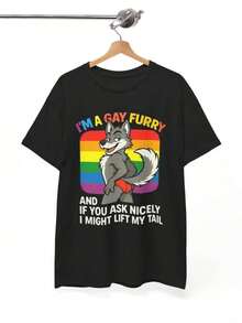 Oversized Gay Furry Pride T-Shirt Funny LGBTQ Shirt I'm A Gay Furry Tee Rainbow Fox Furry Shirt Cute Pride Gift For Furry Fans And Gay Funny Shirt Unisex  Short Sleeve Classic Heavy Cotton T Shirt Printed Graphic Tee Women's Casual Short-Sleeved Top - Black - View 1