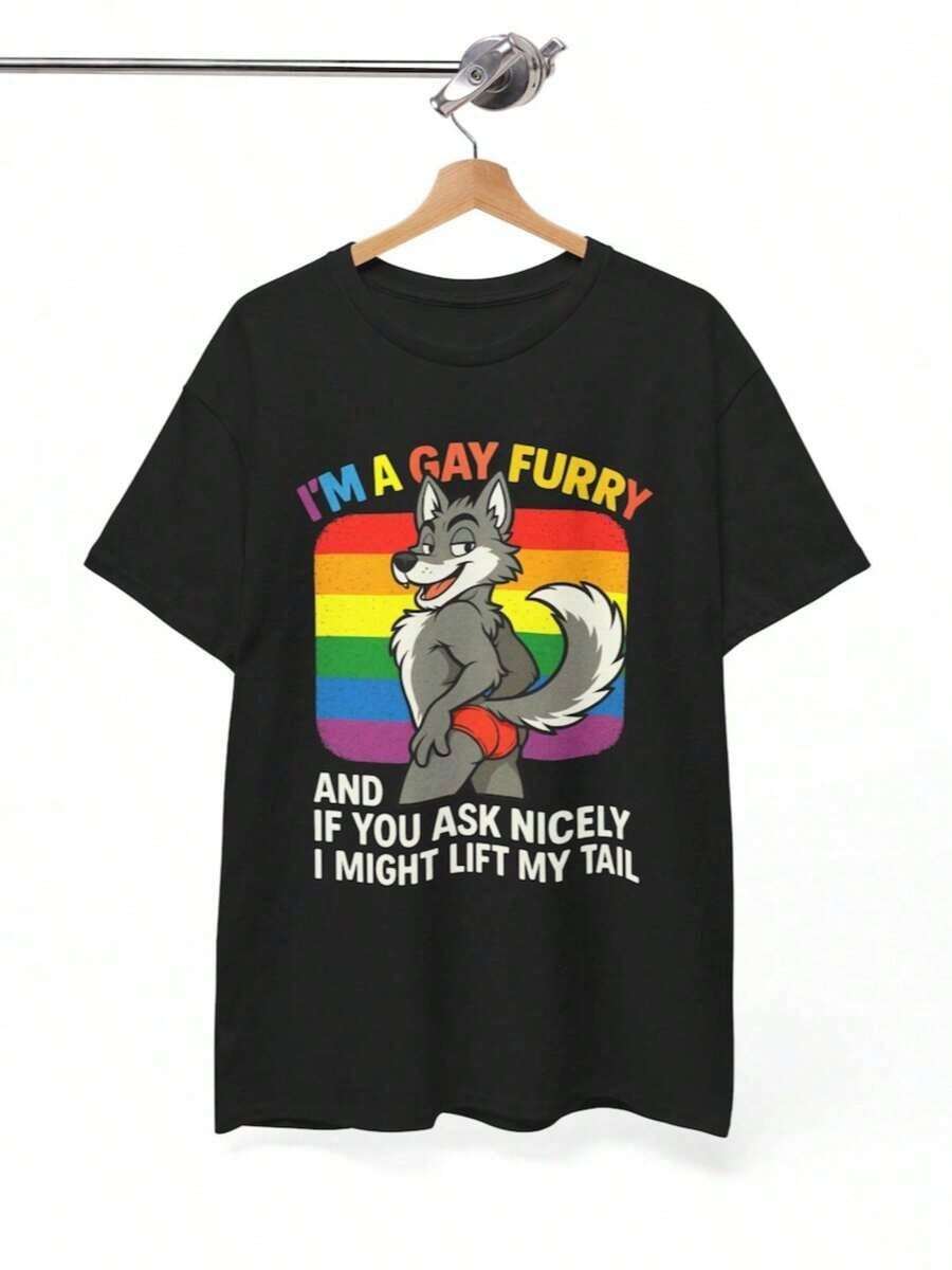 Oversized Gay Furry Pride T-Shirt Funny LGBTQ Shirt I'm A Gay Furry Tee Rainbow Fox Furry Shirt Cute Pride Gift For Furry Fans And Gay Funny Shirt Unisex Short Sleeve Classic Heavy Cotton T Shirt Printed Graphic Tee Women's Casual Short-Sleeved Top - Black - View 1