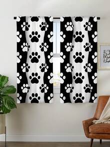 2pcs Art Deco Style Dog Paw Print Pattern Doorway Curtains,Without Holes Curtain,Refer To Bedroom Office Kitchen Living Room Study Home Decor - Multicolor - View 9