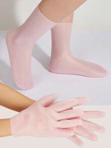 两双装混合套装，一双硅胶袜 + 一双硅胶手套。硅胶防护保湿足膜袜和手套，防水防裂足部护理袜和保湿美白手套，足部和手部保湿防干燥护理套装，硅胶保湿美白手套，保湿美白袜，足部护理袜 - 杏色 - 查看 1