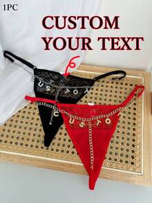 Customized Thongs Name,Women G-String Panties Crystal Letters Sexy Waist Chain Personalized Custom Name T-Back Tanga Underwear Beach Pool Bikini ,For Wife Girlfriend Birthday Gift Valentine's Day Christmas Gift,Adjustable Waist Circumference-1PC - Multicolor - View 2
