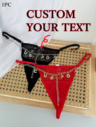 Customized Thongs Name,Women G-String Panties Crystal Letters Sexy Waist Chain Personalized Custom Name T-Back Tanga Underwear Beach Pool Bikini ,For Wife Girlfriend Birthday Gift Valentine's Day Christmas Gift,Adjustable Waist Circumference-1PC