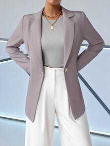 Women's Slim Fit Lapel Single-Button Blazer - Suitable For Both Work And Casual Wear, Solid Color - 灰色 - 查看 3