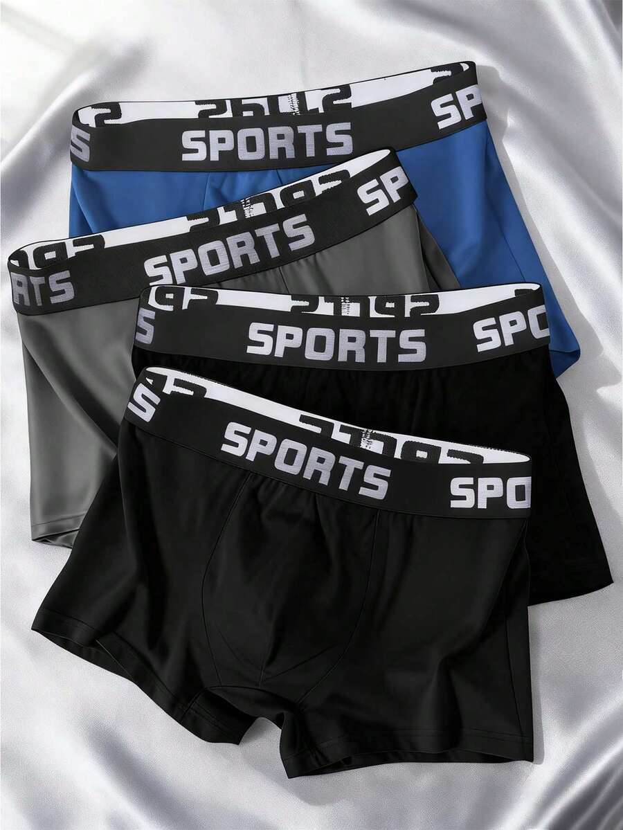 4pcs/Pack Men's Underwear, High Elastic Breathable Men's Boxer Briefs, Basic Style Trunks, Fashion Gift, Plus Size Men's Underwear