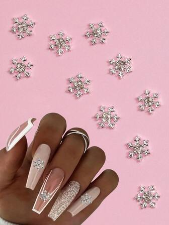 10 piezas Decoraciones de uñas de Navidad con copos de nieve, Rhinestones con brillos 3D y cristales de joyería para decoración de uñas de Navidad y Año Nuevo