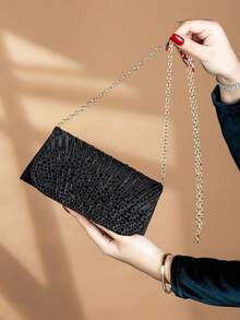 REMANLAND Glamorous Rhinestone Decor Chain Shoulder Bag, Magnetic Closure, Elegant & Fashionable Party Clutch Purse, Suitable For Women's Birthday Party, Charming Evening Events - Black - View 6