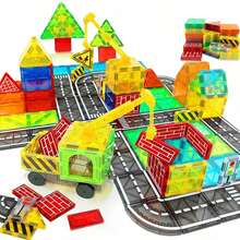 Magnetic Blocks Road Set With Magnet Crane Car Toys, Construction Toys For Kids , Creative Magnetic Building Blocks Toddler Toys, Gifts For Boys & Girls,Accessories Random Color