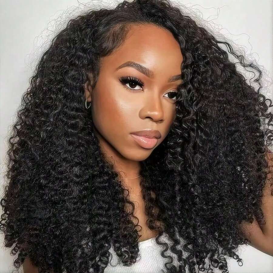 Uveous Curly Half Wig Human Hair 180% Density Jerry Curly Glueless Wigs Upgrade 3 In 1 Wigs Beginner Friendly Seamless Flip Over Drawstring Curly Wig Ready To Go Natural Black Color 18 Inch - Natural Black - View 1