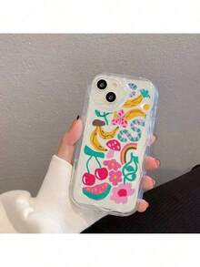 1 pièce Étui de téléphone en faux cuir avec motif floral de banane et de cerisier, conception antichoc compatible avec iPhone X XS/11 Pro Max/12 Pro Max/13 Pro Max/14 Pro Max/15 Pro Max/16 Plus/16 Pro Max/17/17 Air - Transparent - Voir 1
