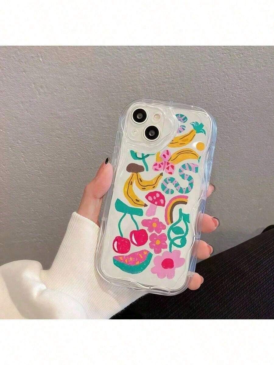 1 pièce Étui de téléphone en faux cuir avec motif floral de banane et de cerisier, conception antichoc compatible avec iPhone X XS/11 Pro Max/12 Pro Max/13 Pro Max/14 Pro Max/15 Pro Max/16 Plus/16 Pro Max/17/17 Air - Transparent - Voir 1