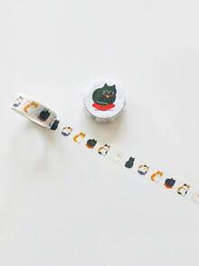 1 Roll Cute Cat Decorative Washi Tape, Suitable For Scrapbooking, Planner Decoration, Stationery - Multicolor - View 5