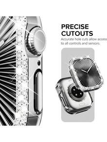 1 Vỏ đồng hồ nữ lấp lánh, tương thích với vỏ đồng hồ Apple (38/42/40/41/44/45/56/49mm), đính hai hàng đá giả, vỏ khung PC cứng chống sốc, tương thích với Apple Watch Series 11/10/9/Ultra/SE/8/7/6/5/4/3 Vỏ thời trang, dễ đeo, cảm ứng nhạy - Bạc - Xem 6