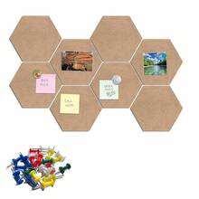 Hexagon Felt Bulletin Board Tiles, 8 Pcs, 8.7 X 7.5 Inches, With 20 Pushpins, For Easy Display Of Photos Pictures Memos Notices, Felt Wall Tiles For Office Home Classroom (Camel),Camel - 駝色 - 查看 1