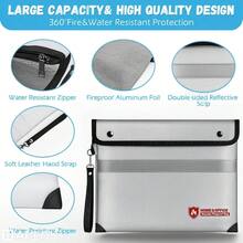 Bolsa a prueba de fuego para documentos con cerradura, bolsa a prueba de fuego para documentos con cremallera, sobre resistente al agua con tira reflectante, monedero a prueba de fuego negro