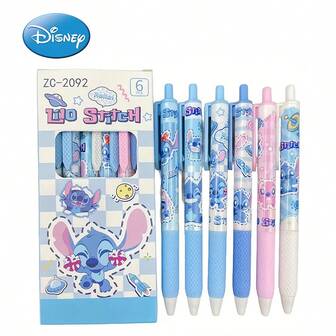  6 bolígrafos de gel de Disney Stitch, bolígrafos de gel con dibujos animados de presión para escribir con agarre de nube de secado rápido, artículos de papelería oficiales para uso escolar y de oficina, regalo perfecto para fiestas