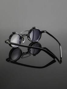 一副男士复古塑料圆形翻盖时尚眼镜，优雅简约的街头风格，适合散步、公园、野餐、聚会等多种场合。 - 彩色 - 查看 9