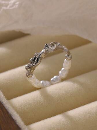 1 件法式小众冷色调仿珍珠女士可调节戒指，适合聚会日常佩戴或赠送朋友