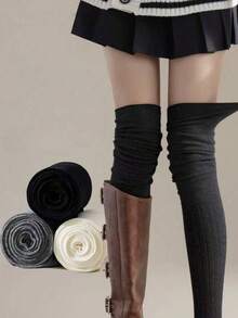 1 Pair, Women's Knee High Stockings, Women's Knee High Stockings, Women's Silk Stockings, Women's Long Stockings, Fashionable And Popular, Preferred Fabric/Soft And Breathable/Simple/Comfortable, Suitable For Pairing With Knee High Boots/Flat Shoes/Clothes/Skirts, Suitable For Relaxing At Home/Shopping/Outdoor Dating/Walking And Other Light Sports, Can Be Used As Gifts For Valentine's Day/Christmas/Thanksgiving And Other Holidays - Multicolor - View 3