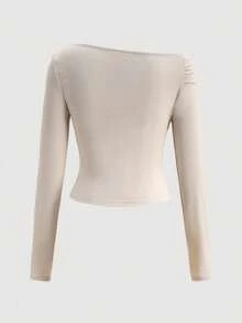 Women's Fashion Casual Commute Daily Elegant Twist Asymmetric Collar Blouse - Apricot - View 9