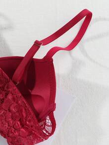 3pcs Lace Contrast Color Elegant Lightweight Padded Underwire Bra Set - Multicolor - View 8