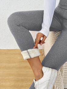 Quần bút chì bó sát lót nhiệt cạp cao, quần legging giữ nhiệt co giãn cho nữ, Cross Border - Màu Xám nhạt - Xem 6