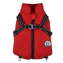 Dog Clothes Autumn/Winter Reflective Harness Back Zipper Design Pet Clothing Warm Jacket Adjustable Tail Small Dog Suitable - Red - Red - View 16