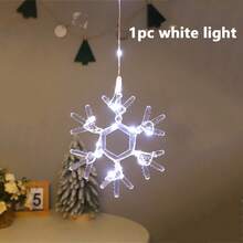 1个窗帘灯，电池供电，暖雪花LED灯，室内外装饰（不含电池），适用于庭院、家居、派对、节日、婚礼、小径/生日、乡村、节庆、季节性装饰、新年、春节 - 透明(暖光) - 查看 14