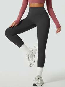 女士柔软亲肤弹力时尚舒适瑜伽/健身紧身裤 - 深灰色 - 查看 4