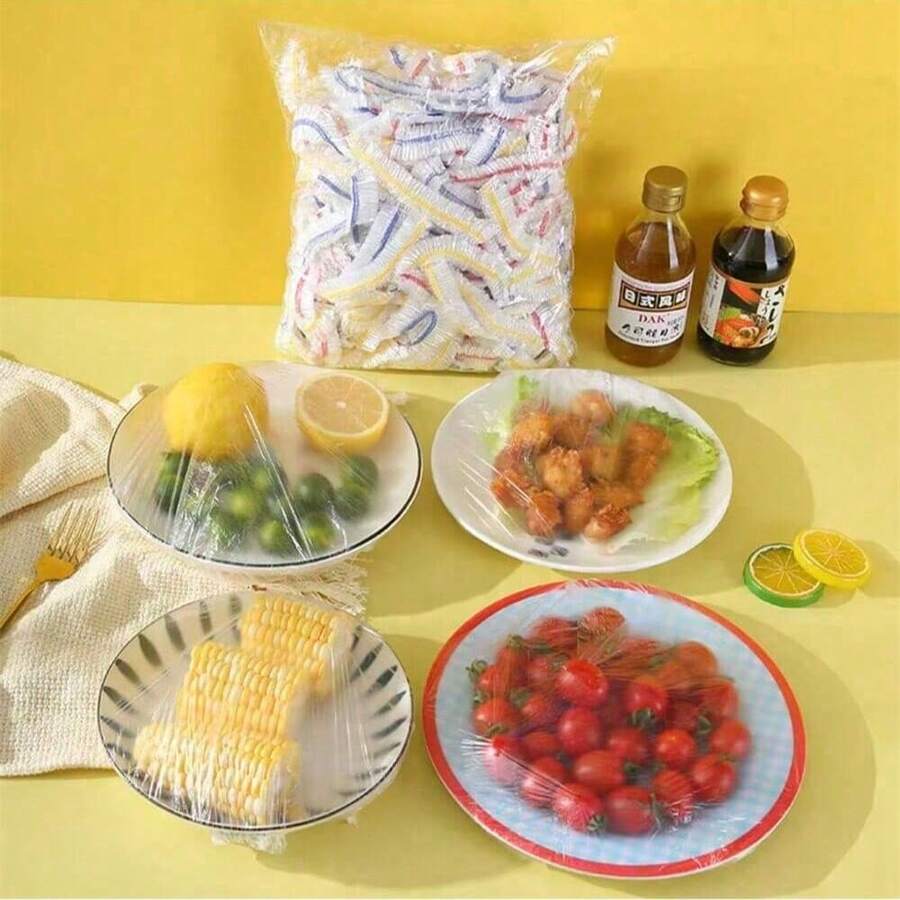 Tapas desechables para tazones, de PE, elásticas y con cierre elástico, muy translúcidas, para envolver sobras y preservar la frescura, artículos de cocina, accesorios de cocina, utensilios de cocina - Multicolor - Ver 1