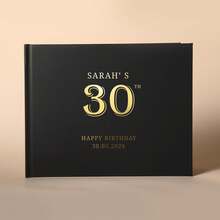 One Personalized Black Or White Horizontal Guestbook, Black And Gold Photo Album, Custom Birthday Party Sign-In Book, Personalized Birthday Guestbook. - Multicolor 2 - View 5