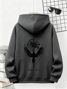 Teen Boy Raven Compass English Graphic Casual Pullover Sweatshirt, Suitable For Streetwear, Outdoor, Daily Wear