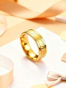 1pc Boy's Fashion Punk Style Minimalist Gold Stainless Steel Roman Numeral Ring, Suitable For Daily Wear, Parties And Valentine's Day Gifts - Ring - View 3