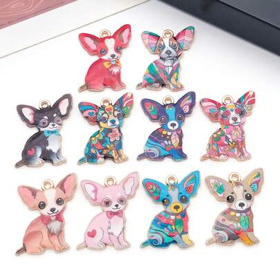 Chihuahua Pendants, 5/10 Pcs Hot-Selling Alloy Enamel Dog Charms For DIY Necklace & Bracelet.