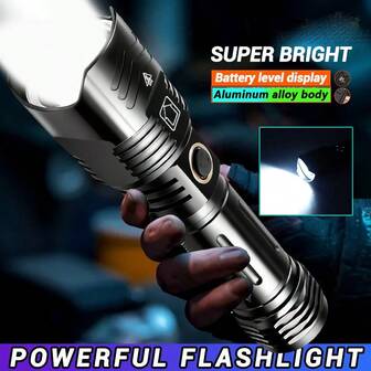 1个超亮聚光远射LED手电筒，USB可充电战术手电筒，防水，适用于户外紧急情况