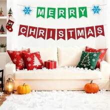 QY- Merry Christmas Banner Red Green Letter Banner No DIY 300g Paper Christmas Decorations For Home Party Office Decor Holiday Celebrations Xmas Decor With Snowflake -3788 - 紅色綠色白色 - 查看 5