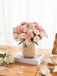 1 szt./2 szt. Sztuczne kwiaty piwonii, jedwabne bukiety hortensji, sztuczne róże, kula chryzantemy na jesienny wazon ślubny, dekoracje do domu, jadalni, sypialni, akcesoria na festiwalowe przyjęcia urodzinowe, dekoracje ogrodowe - Różowy - Zobacz 3