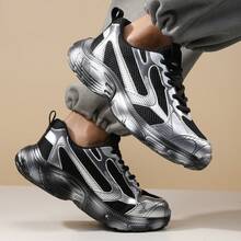 GUYISA Fashion Safety Shoes With Steel Toe, Anti-Smash And Anti-Puncture, Thick Sole Chunky Sneakers Series, Lightweight Patchwork Breathable Fabric - Grey - View 11