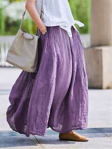 Women's Lavender Purple Vintage Style Maxi Skirt - Breathable Polyester, Loose Fit With Pockets, Spring/Summer Elegant Casual Design