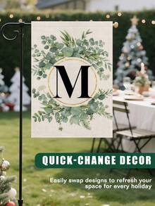 1 Piece/Linen Letter Flower Garden Flag 12x18 Inches Double-Sided Family Surname Letter Courtyard Flag, Suitable; Birthday, Theme Party Outdoor Garden Decoration, Autumn Garden Flag, Halloween Garden Flag, Christmas Garden Flag, Autumn, Halloween, Christmas Decoration - 彩色 - 查看 8