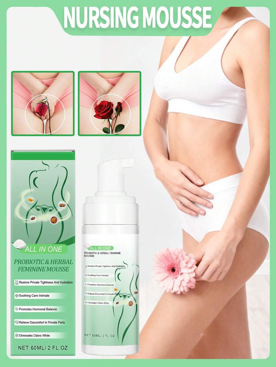 1 Box 60ml Herbal Women's Intimate Care Mousse, Gentle, Refreshing And Comfortable Body Care Mousse For Daily Cleansing And Maintenance, Suitable For Women's Intimate Care, Convenient For Travel And Outings