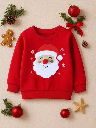 Sudadera de cuello redondo de algodón con estampado básico de Papá Noel para niños y niñas, otoño/invierno