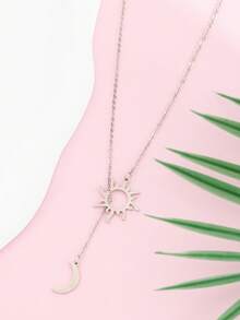 1pc Fashionable Trending Creative Star & Moon Y-Shaped Necklace For Women - Silver - View 3
